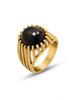 Waterproof Natural Black Stone Vintage Inspired Ring: Gold Or Silver