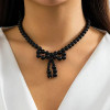 Beaded Bow Necklace: Black