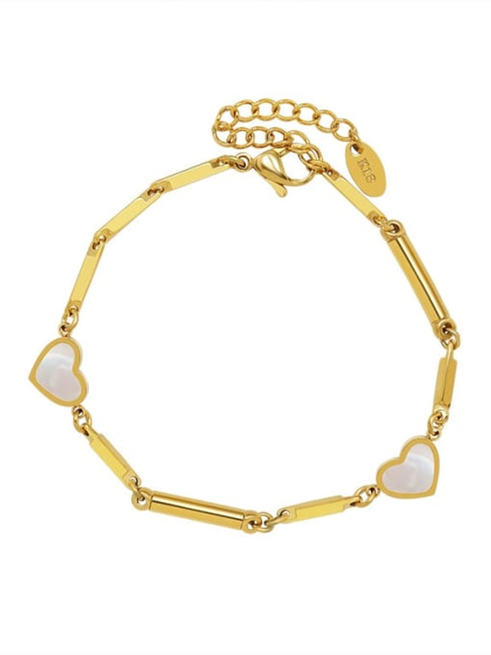 Waterproof Mother Of Pearl Hearts Bracelet: Gold Or Silver - Nissa Jewelry