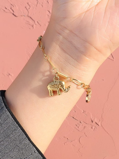 Waterproof Paperclip Chain Elephant Charm Bracelet: Gold Or Silver