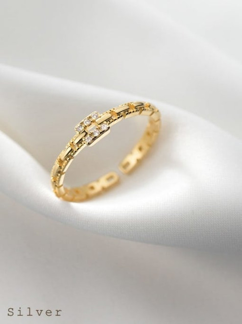 Sterling Rectangle Chain Ring: Gold Or Silver