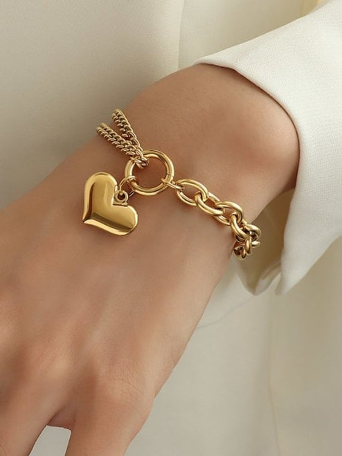 *Waterproof* Smooth Heart Drop Bracelet: Gold, Silver Or Rose: Seen On TrueTrae.com's Hot Gifts!