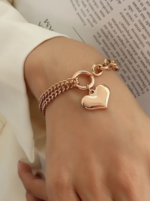 LAST ONES! Waterproof Smooth Heart Drop Bracelet: Gold, Silver Or Rose: Seen On TrueTrae.com's Hot Gifts!