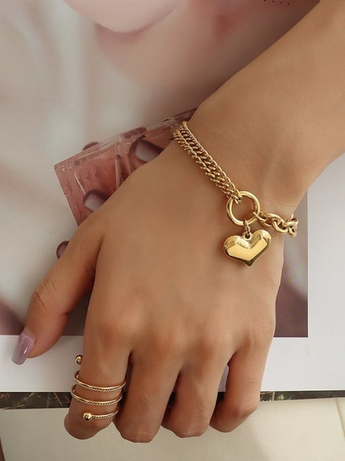 LAST ONES! Waterproof Smooth Heart Drop Bracelet: Gold, Silver Or Rose: Seen On TrueTrae.com's Hot Gifts!
