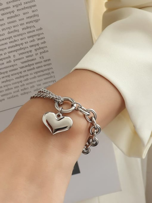 LAST ONES! Waterproof Smooth Heart Drop Bracelet: Gold, Silver Or Rose: Seen On TrueTrae.com's Hot Gifts!