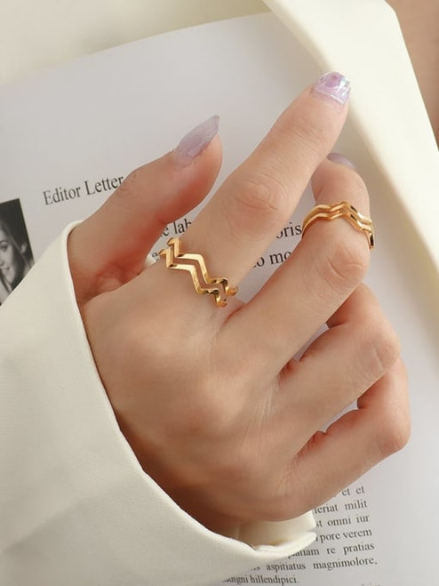 *Waterproof* Wavy Two Row Ring: Gold, Silver Or Rose