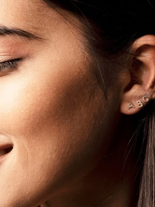 Classic Tiny Pave Initial Earrings