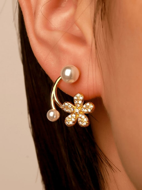 Pave Pearls Flower Earrings