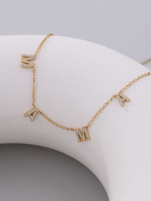 Sterling Silver M-A-M-A Pave Necklace: Gold Or Silver
