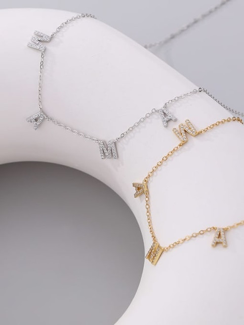 Sterling Silver M-A-M-A Pave Necklace: Gold Or Silver