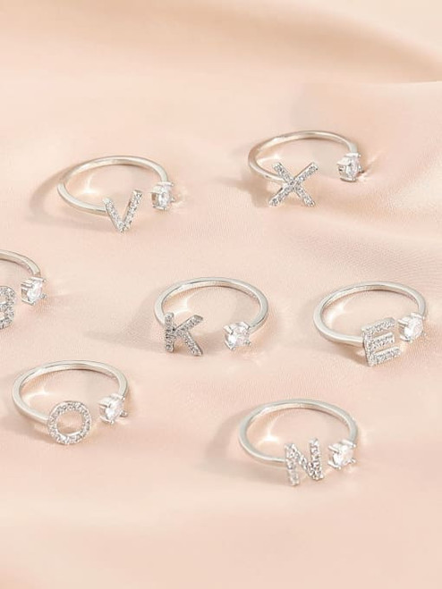 Crystal Letter Ring: Silver - Letter N - 1 LEFT