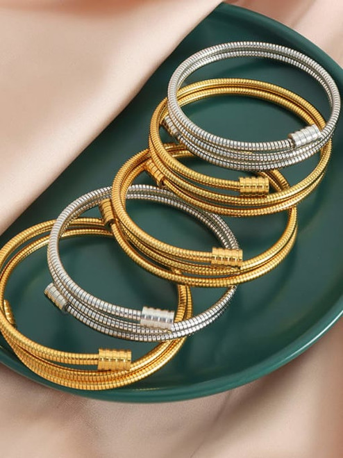 Triple Wrap Metal Bracelet: Gold Or Silver
