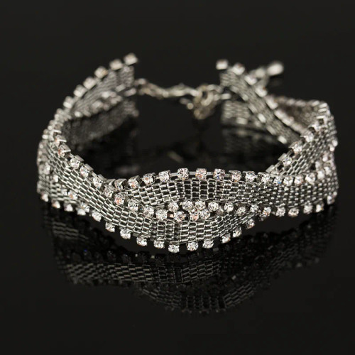 Woven Mesh Pave Accented Bracelet: Gold Or Silver : LAST ONES!