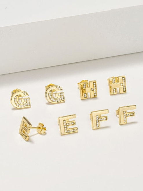 Gold Plated Sterling Modern Pave Letter Earrings: LAST ONES in D and N!