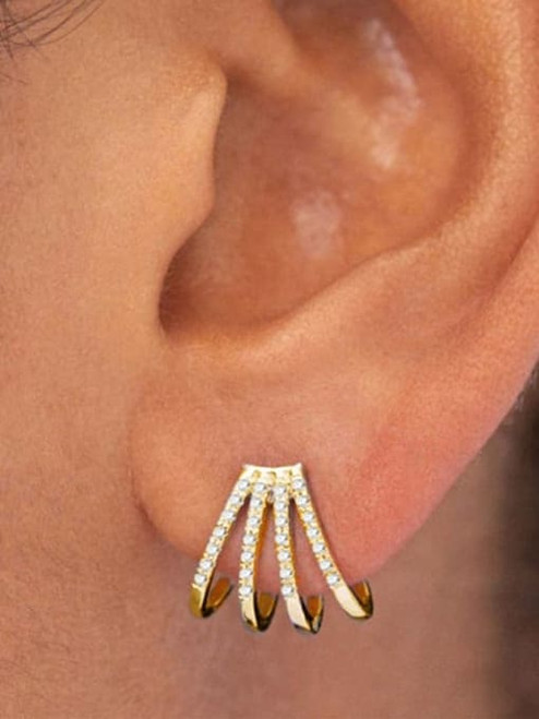 Golden Color Half Moon Design Diamond Decorated Ear Clip / Ear Jacket  Earrings