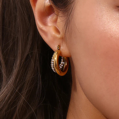 Two Row Pave Inlay Swingback Hoops