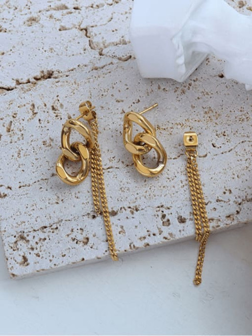 Two Links Chain Back Earrings: Gold  - LAST PAIR!