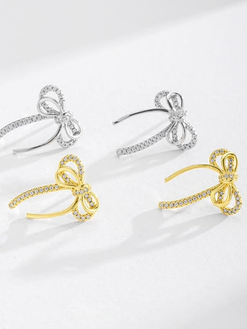 Sterling Pave Bow Earrings: Gold Or Silver: LAST PAIR!