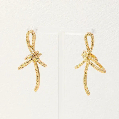 Pave Inlay Bow Drop Earrings: Gold Or Silver