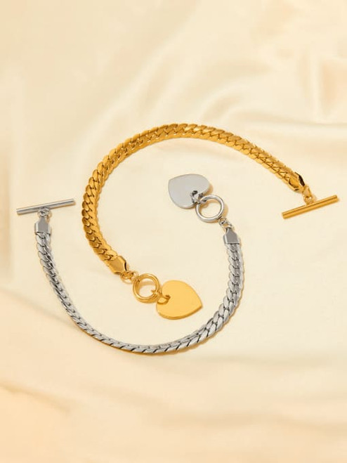 Heart Links Toggle Bracelet: Gold Or Silver