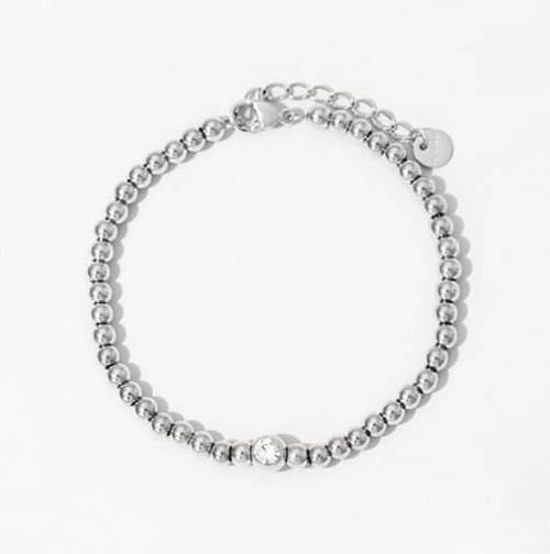 Metal Beaded Center Stone Bracelet: Gold Or Silver - Seen On GMA!