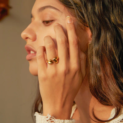 Waterproof Two Golden Hearts Ring