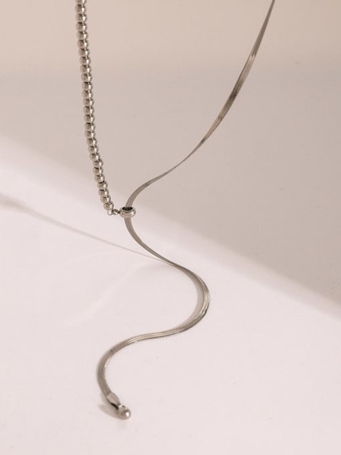 Waterproof Smooth Chain And Metal Beads Lariat Y Necklace: Gold Or Silver