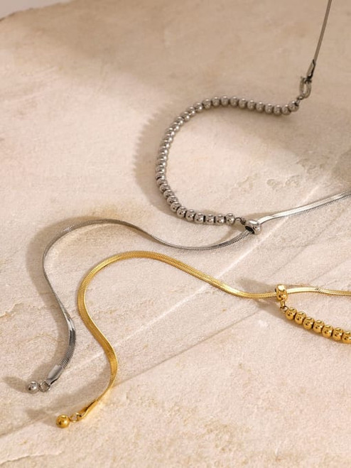 Waterproof Smooth Chain And Metal Beads Lariat Y Necklace: Gold Or Silver