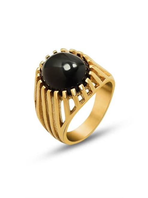 SOLD OUT! Waterproof Natural Black Stone Vintage Inspired Ring: Silver Size 8 LAST ONE!