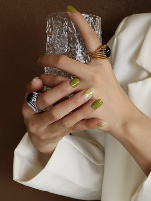 Waterproof Natural Black Stone Vintage Inspired Ring: Gold Size 7- LAST ONE!