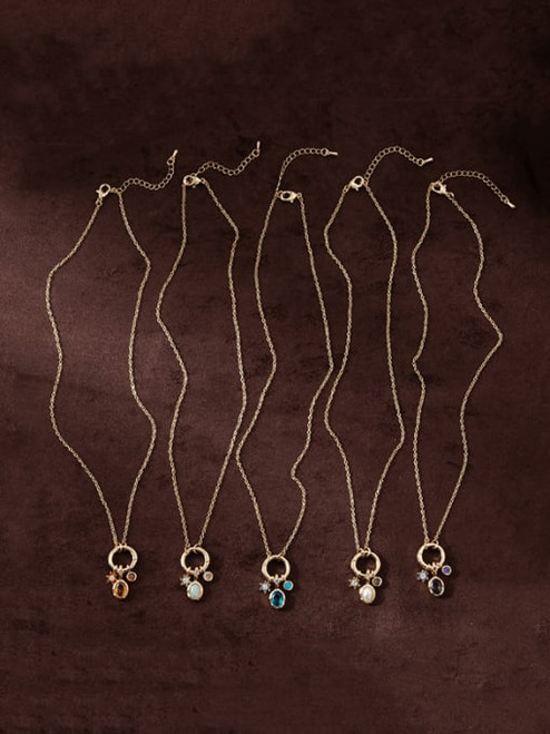 Jeweled Charms Birthstone Necklace: Aquamarine: LAST ONE!