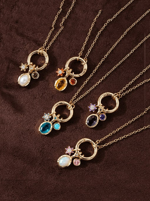 Jeweled Charms Birthstone Necklace: Topaz:  LAST ONE!