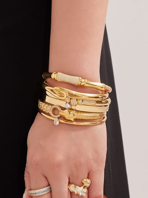 Marquise Stone Accented Bangle: Gold Or Silver
