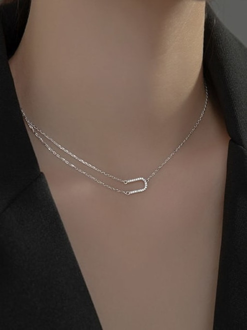 Sterling Pave U Shaped Necklace: Silver