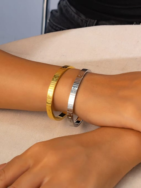 Textured Pave Hinged Bangle: Gold Or Silver