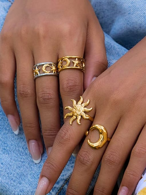 un And Moon Ring Inlay Ring: Mixed Metals