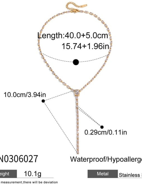 Waterproof Clear Stones Lariat Y Necklace