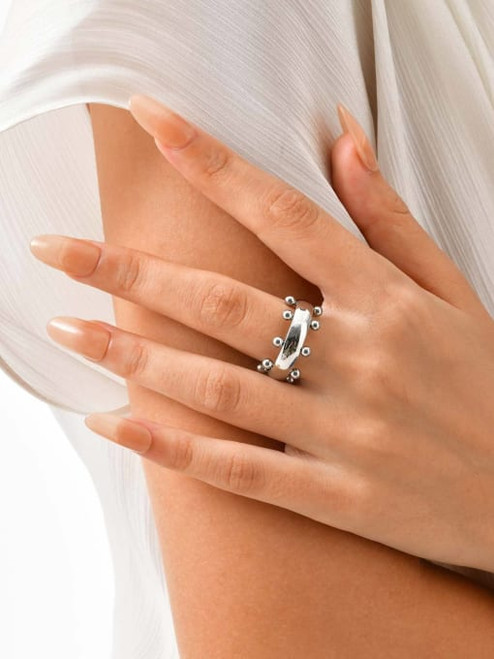 Side Studded Ring: Two Tone