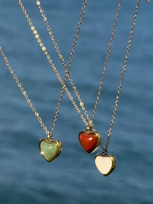 White Natural Stone Heart Necklace: LAST ONE!