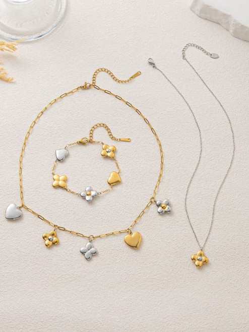 Mixed Metals Flower Necklace