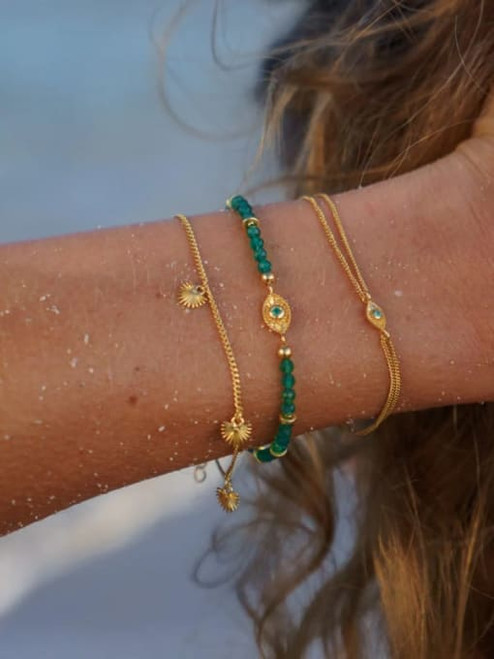Natural Stone Eveil Eye Bracelet: Green - LAST ONES!
