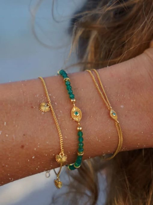 Natural Stone Eveil Eye Bracelet: Green - LAST ONES!