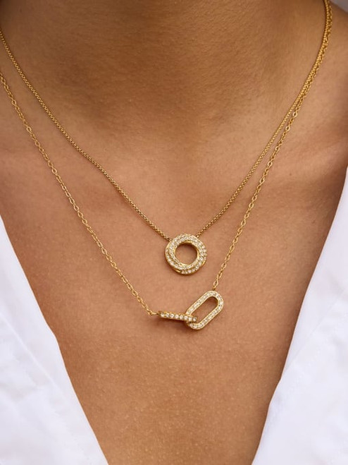 Pave Circle And Links Necklace Set: LAST ONE!