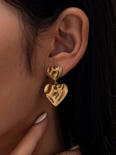 Hammered Golden Hearts Earrings