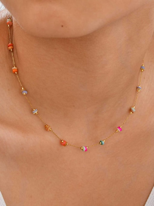 Colorful Natural Stone Station Bead Necklace: LAST 3!