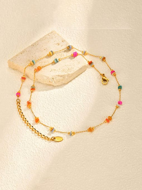 Colorful Natural Stone Station Bead Necklace: LAST 3!