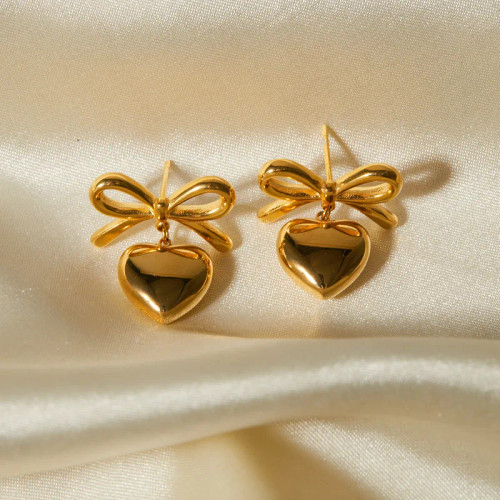 Golden Heart Bow Earrings: 2 LEFT!
