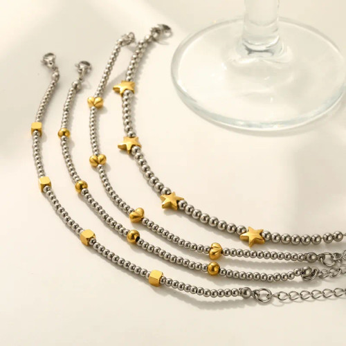 Two Tone Metal Beaded Bracelet: Hearts- LAST ONES!