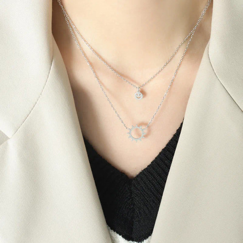 Waterproof Layered Smiley Face And Sun Necklace: Gold, Silver Or Rose Gold: LAST ONES!