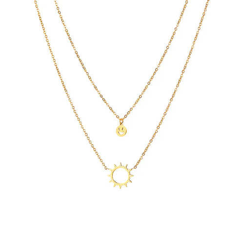 Waterproof Layered Smiley Face And Sun Necklace: Gold, Silver Or Rose Gold: LAST ONES!